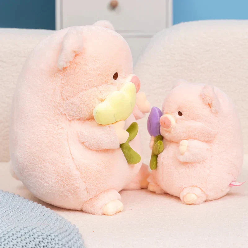 Maliben | Kawaii Chunky Pig Holding Flower Plushie