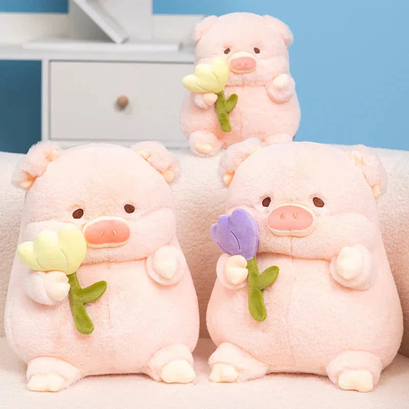 Maliben | Kawaii Chunky Pig Holding Flower Plushie