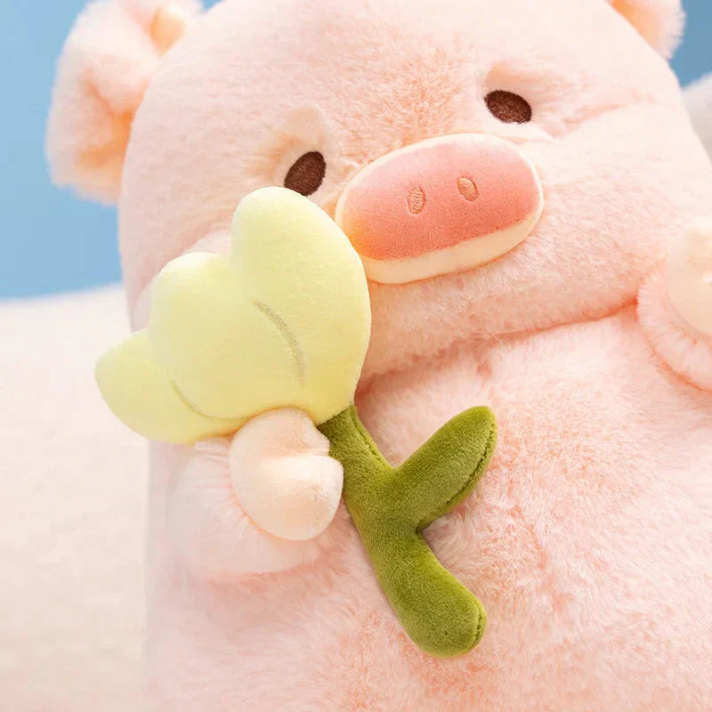 Maliben | Kawaii Chunky Pig Holding Flower Plushie