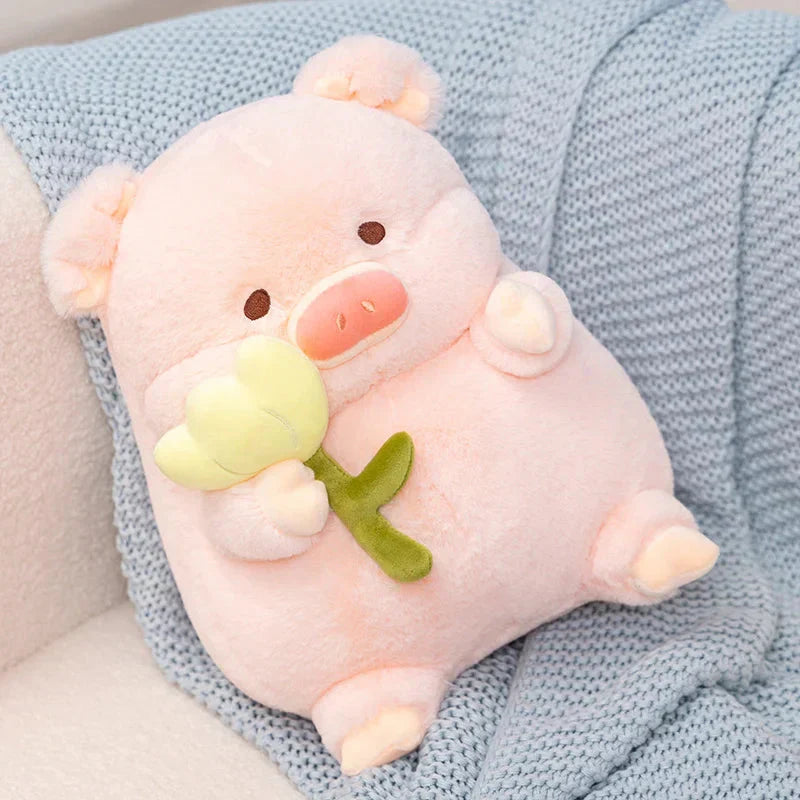 Maliben | Kawaii Chunky Pig Holding Flower Plushie