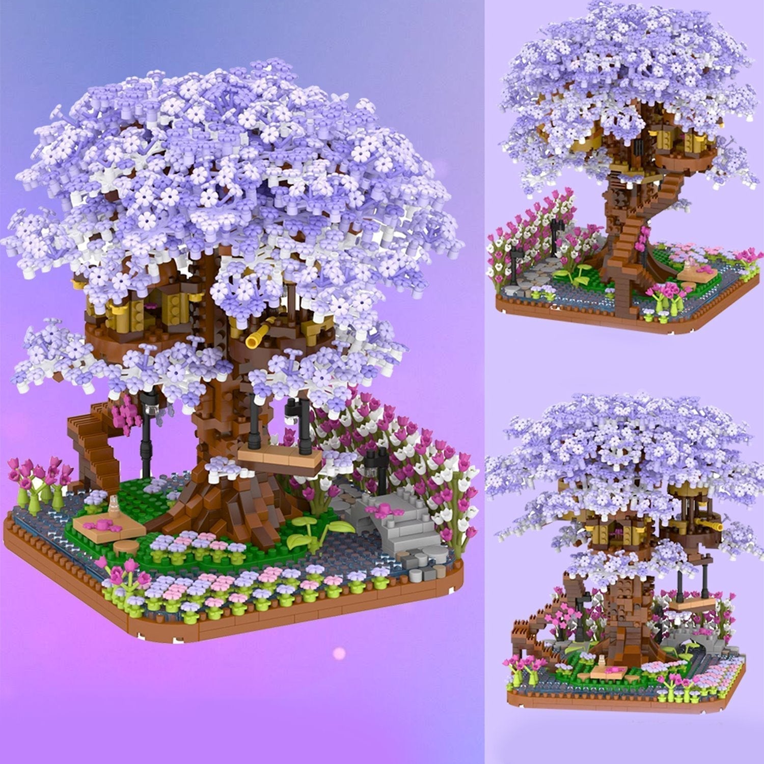 Maliben | Purple Sakura Tree House Nano Building Set