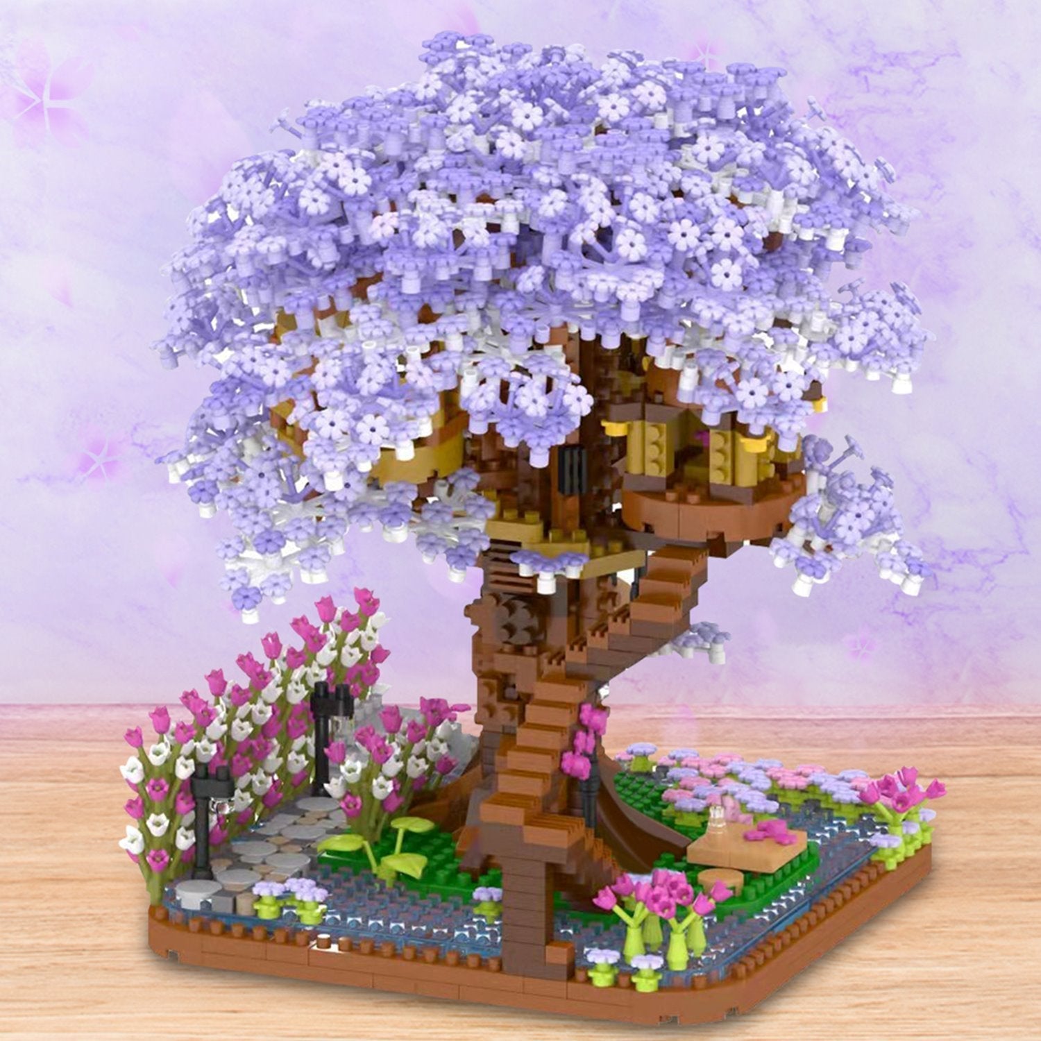 Maliben | Purple Sakura Tree House Nano Building Set