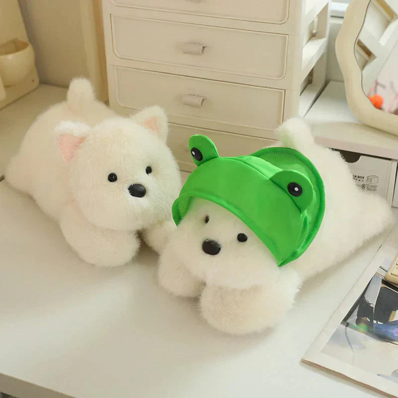 Maliben | Snowy The White Maltese Plushie With Frog Hat
