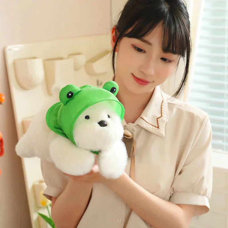 Maliben | Snowy The White Maltese Plushie With Frog Hat