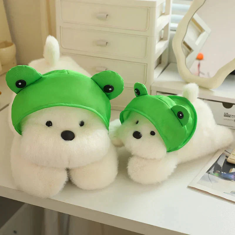 Maliben | Snowy The White Maltese Plushie With Frog Hat