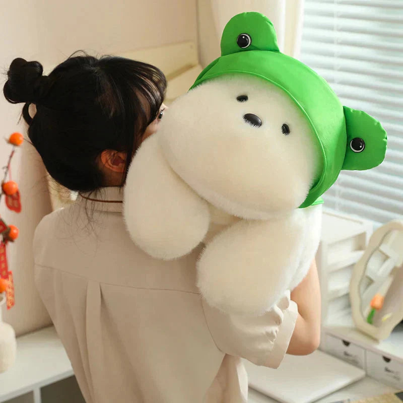 Maliben | Snowy The White Maltese Plushie With Frog Hat