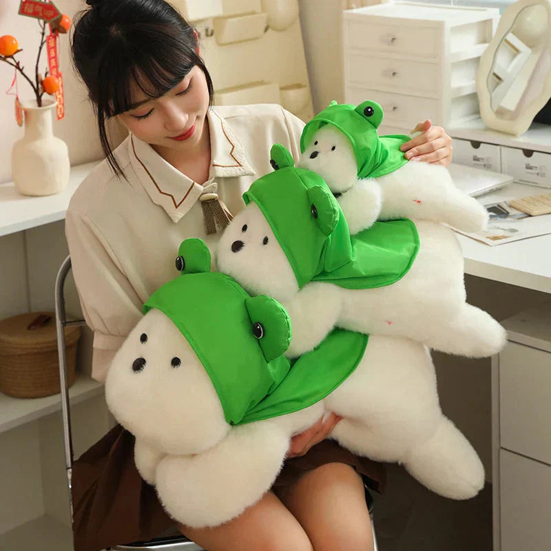 Maliben | Snowy The White Maltese Plushie With Frog Hat