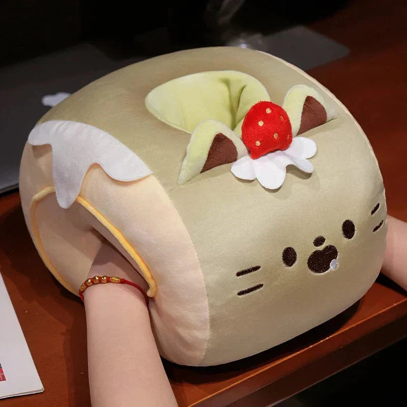 Maliben | Soft Cat Swiss Roll Cake Handwarmer Plush With Blanket