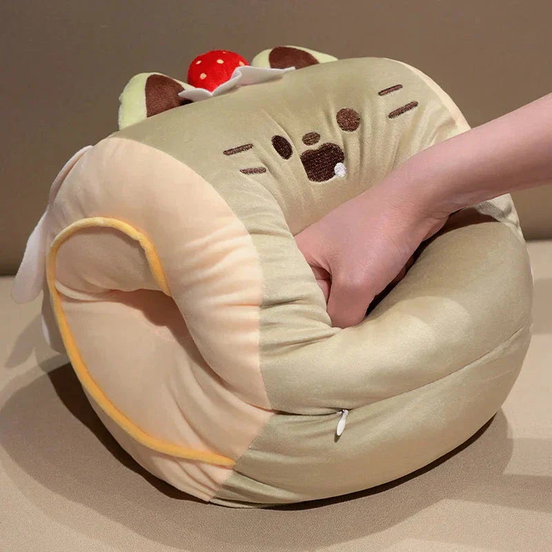 Maliben | Soft Cat Swiss Roll Cake Handwarmer Plush With Blanket