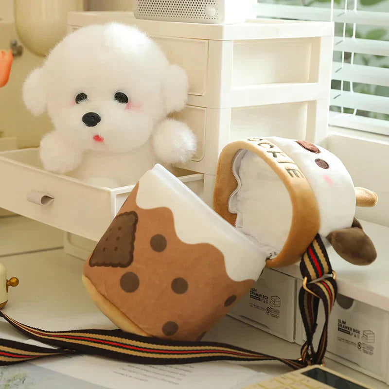 Maliben | White Bichon Frisé Plushie Bubble Tea Cookie Bag