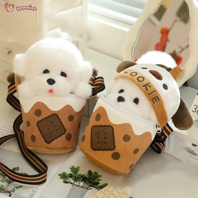 Maliben | White Bichon Frisé Plushie Bubble Tea Cookie Bag