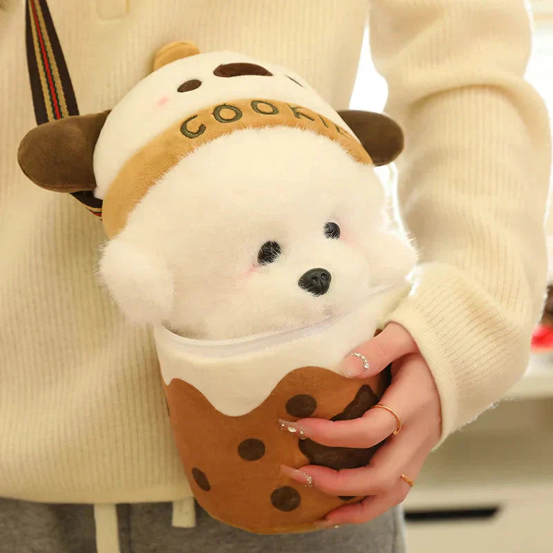 Maliben | White Bichon Frisé Plushie Bubble Tea Cookie Bag