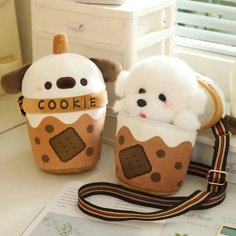 Maliben | White Bichon Frisé Plushie Bubble Tea Cookie Bag