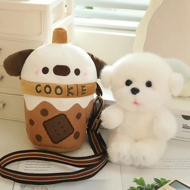 Maliben | White Bichon Frisé Plushie Bubble Tea Cookie Bag