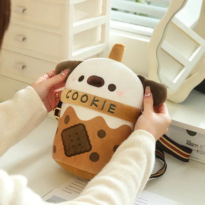 Maliben | White Bichon Frisé Plushie Bubble Tea Cookie Bag