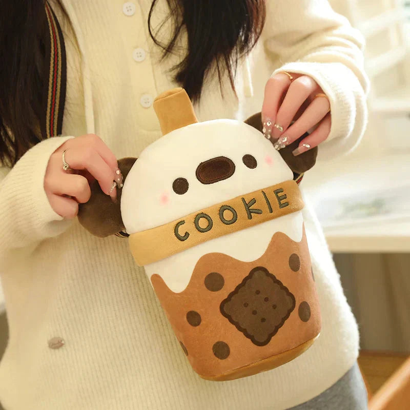 Maliben | White Bichon Frisé Plushie Bubble Tea Cookie Bag