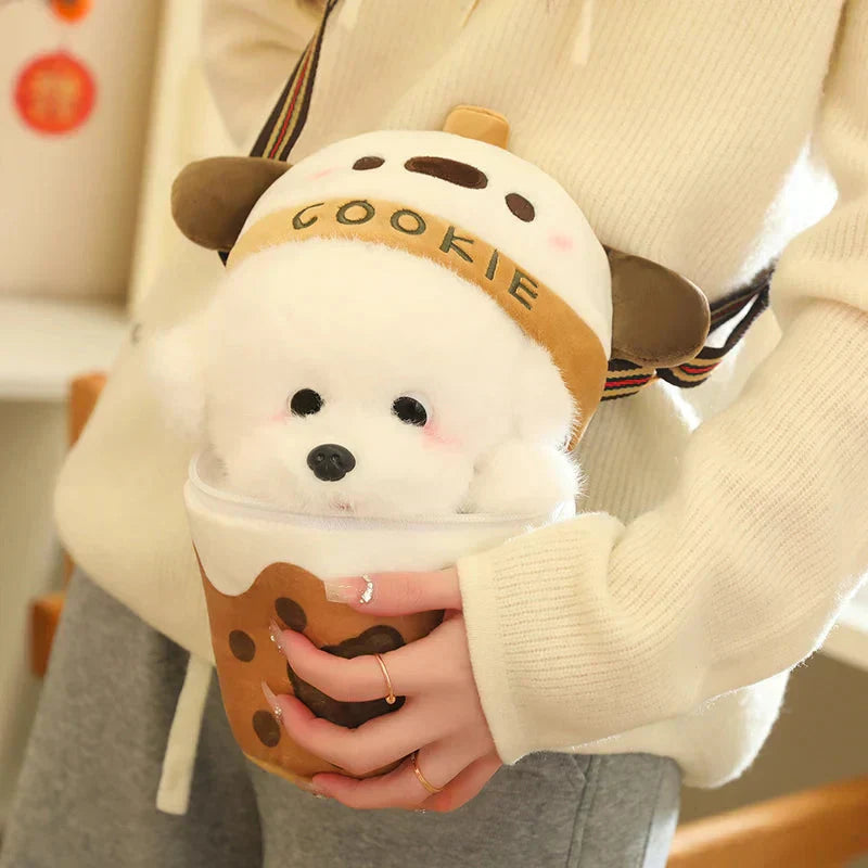 Maliben | White Bichon Frisé Plushie Bubble Tea Cookie Bag