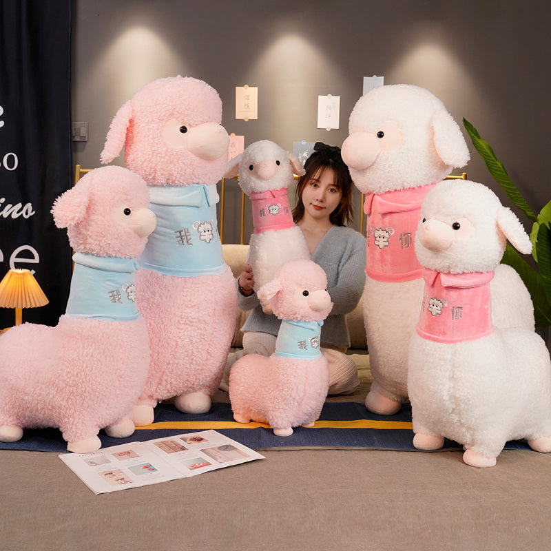 Maliben | White Pink Fluffy Alpaca Plushie