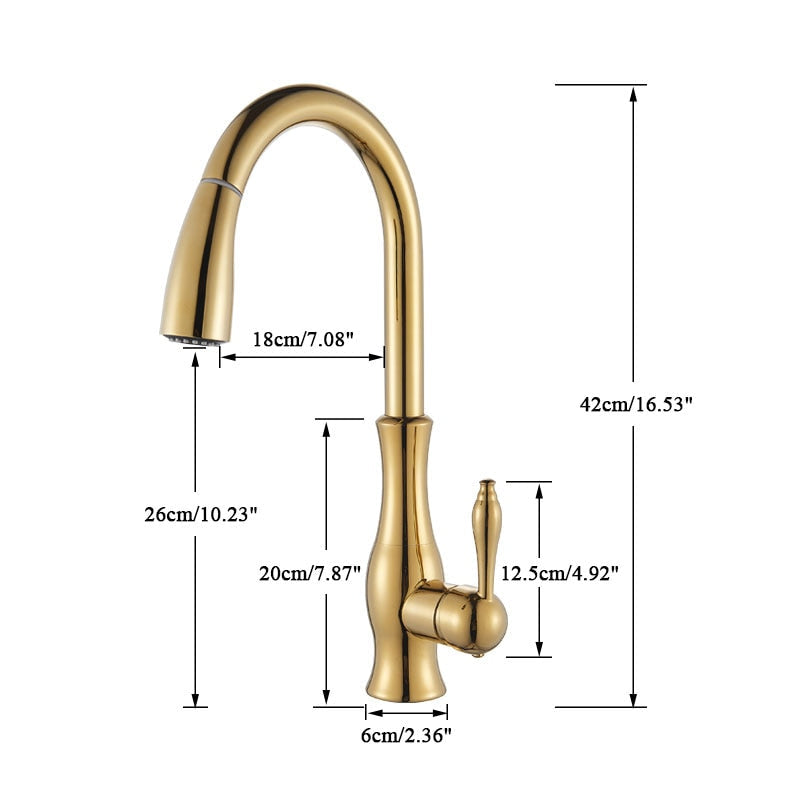 Maliben | Brass Kitchen Faucet Pull Out Mixer Sink Water Tap 360 Rotation Single Handle
