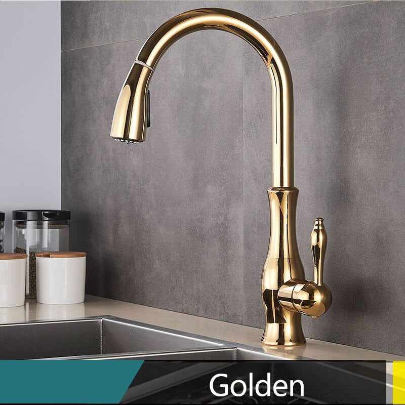 Maliben | Brass Kitchen Faucet Pull Out Mixer Sink Water Tap 360 Rotation Single Handle