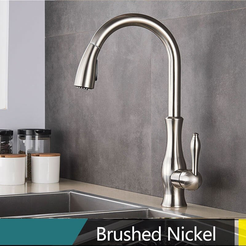 Maliben | Brass Kitchen Faucet Pull Out Mixer Sink Water Tap 360 Rotation Single Handle
