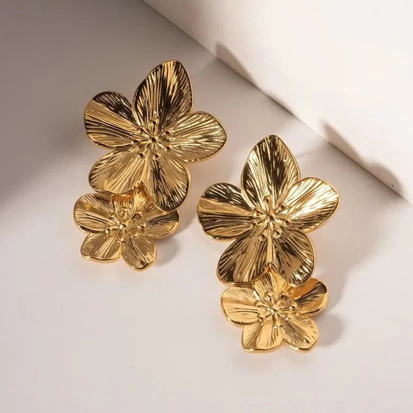 Maliben | Layered Hibiscus Flower Floral Earrings