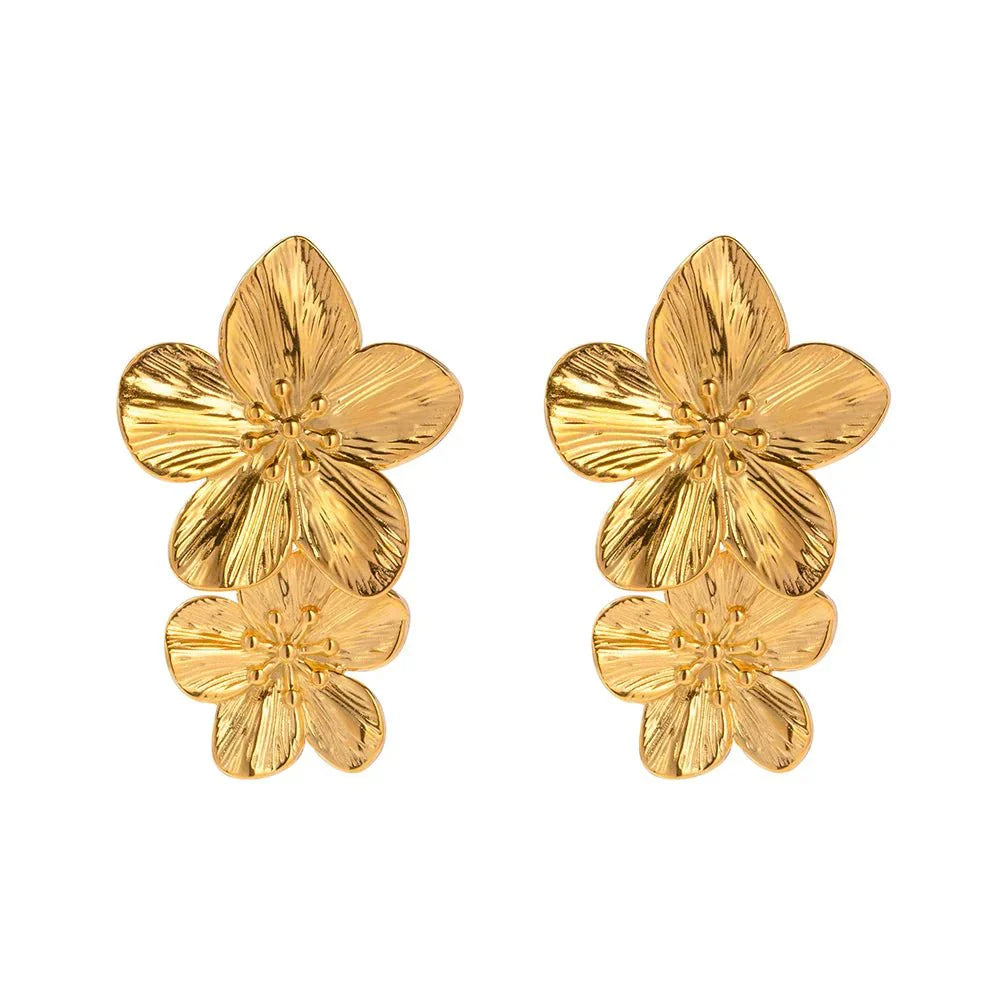 Maliben | Layered Hibiscus Flower Floral Earrings