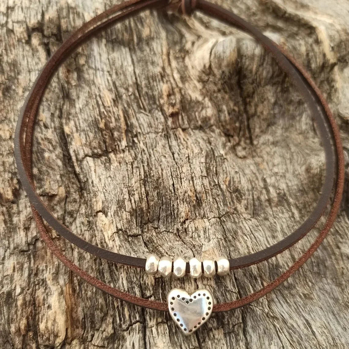 Maliben | Layered Leather Heart Choker Necklace
