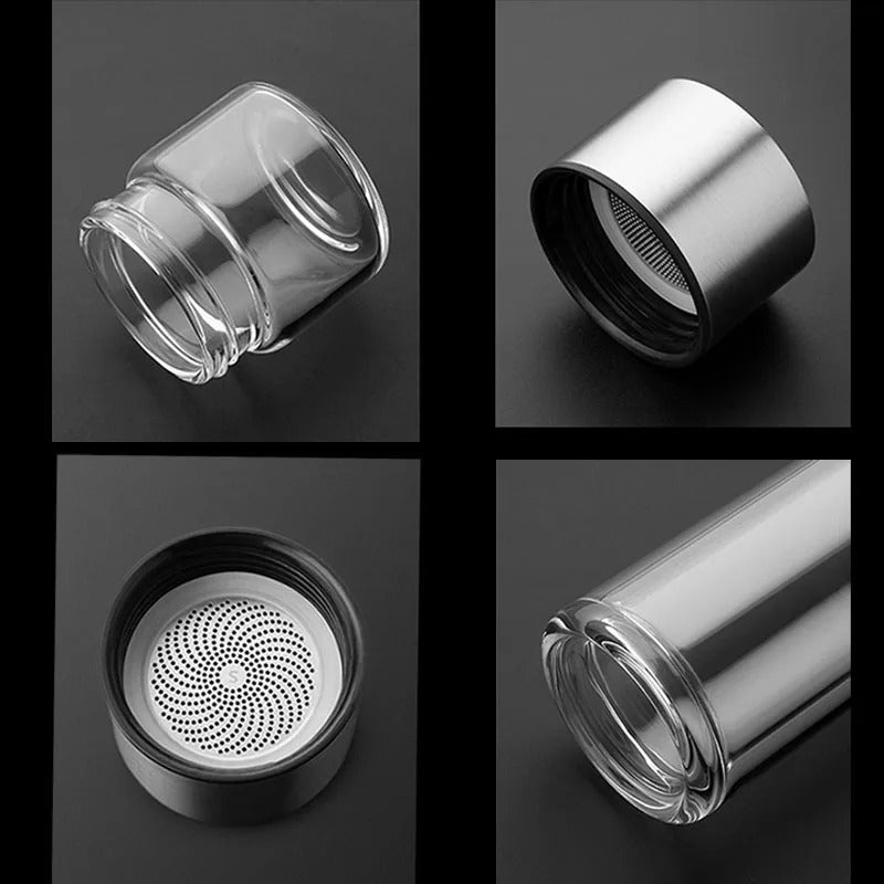 Maliben | Woodglass Thermo – Transparent Portable Insulated Bottle With Tea Filter For Healthy Drinks On-The-Go