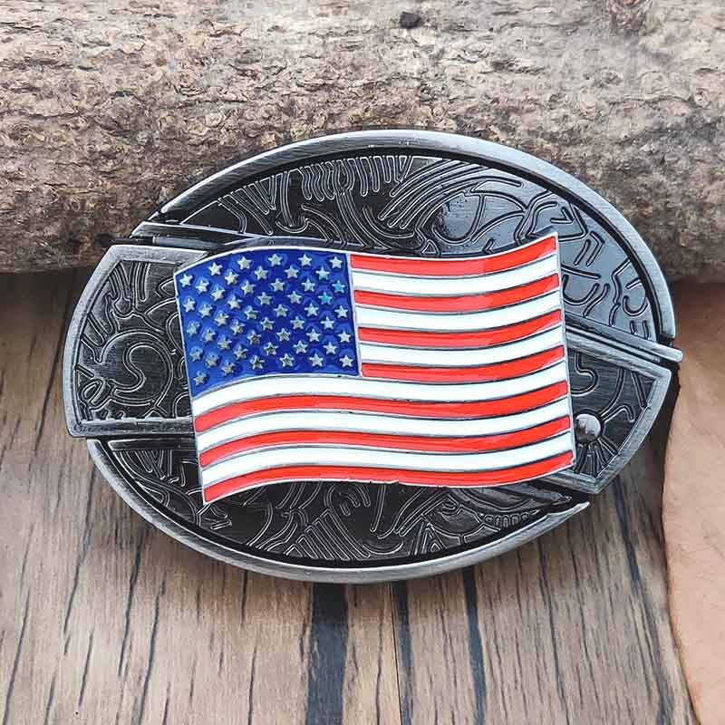Maliben Cowboy Belt Buckle — Oval Metal with Hidden EDC Tool