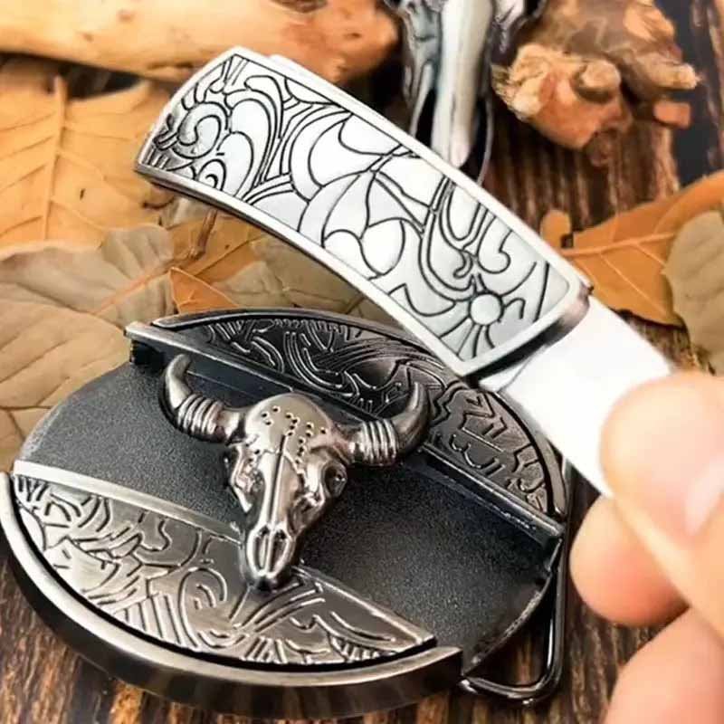 Maliben Cowboy Belt Buckle — Oval Metal with Hidden EDC Tool