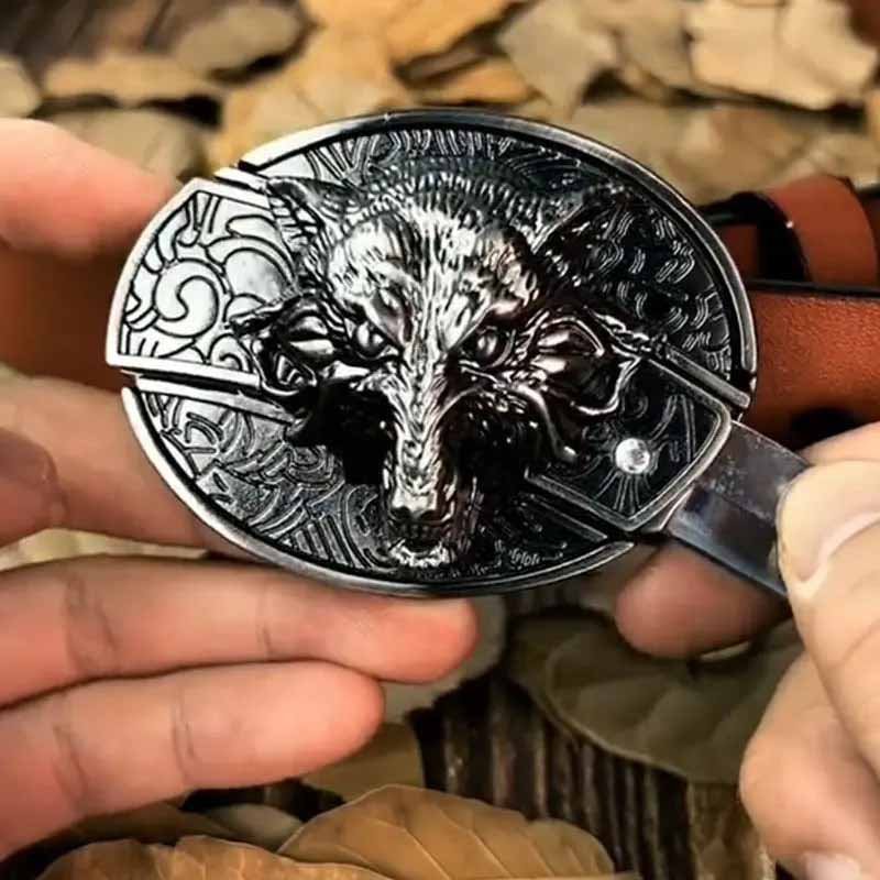 Maliben Cowboy Belt Buckle — Oval Metal with Hidden EDC Tool