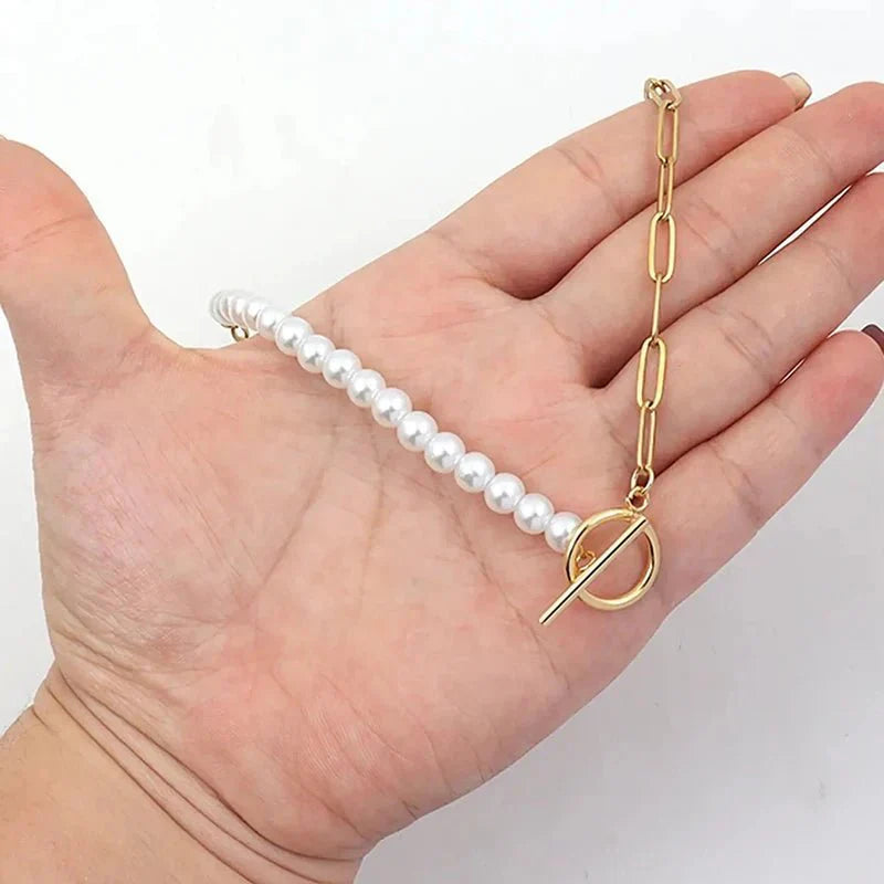 Maliben | Paperclip Chain Pearl Blended Bracelet And Necklace