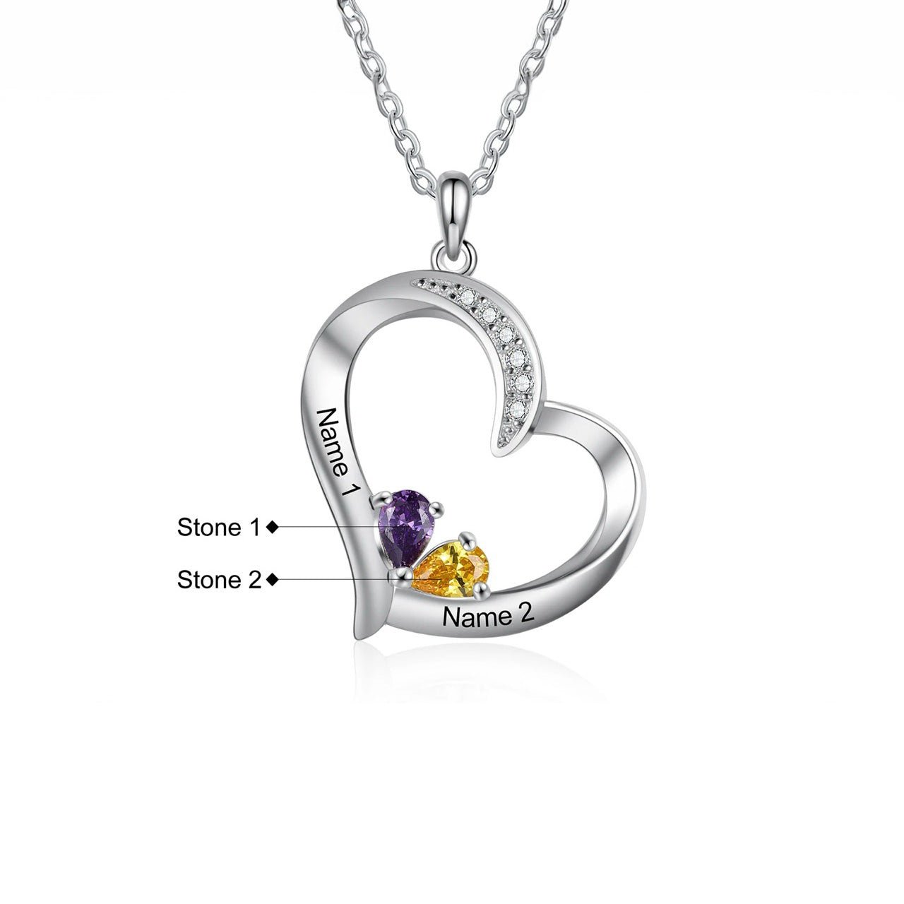 Maliben | Personalized Name & Birthstone Heart Necklace