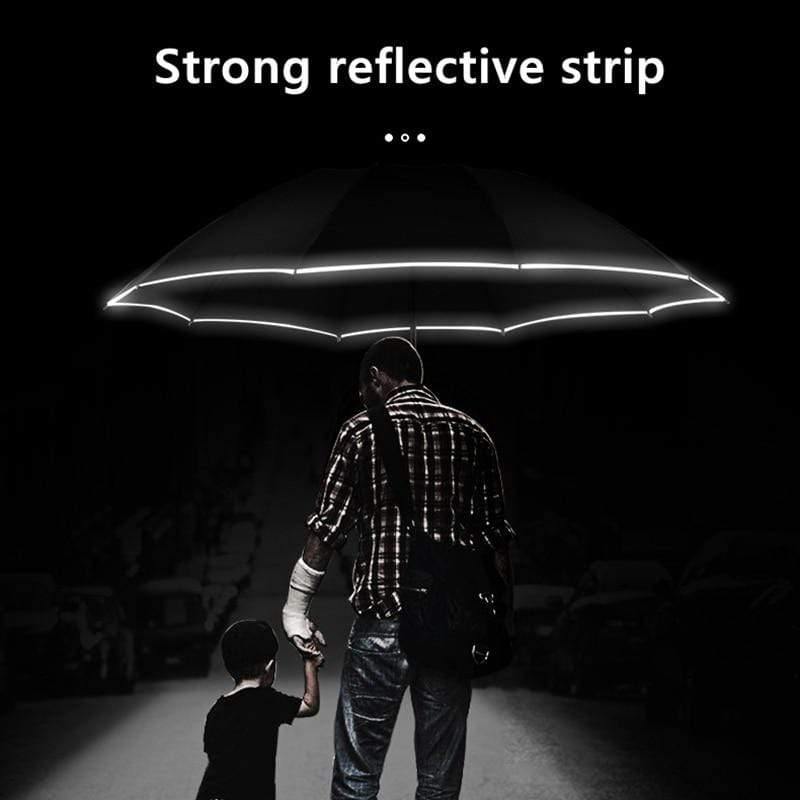 Maliben | Automatic Reverse Led Light Umbrella With Reflective Strip, Three-Fold Foldable, Inverted, 10 Ribs, Windproof Umbrellas For Travel