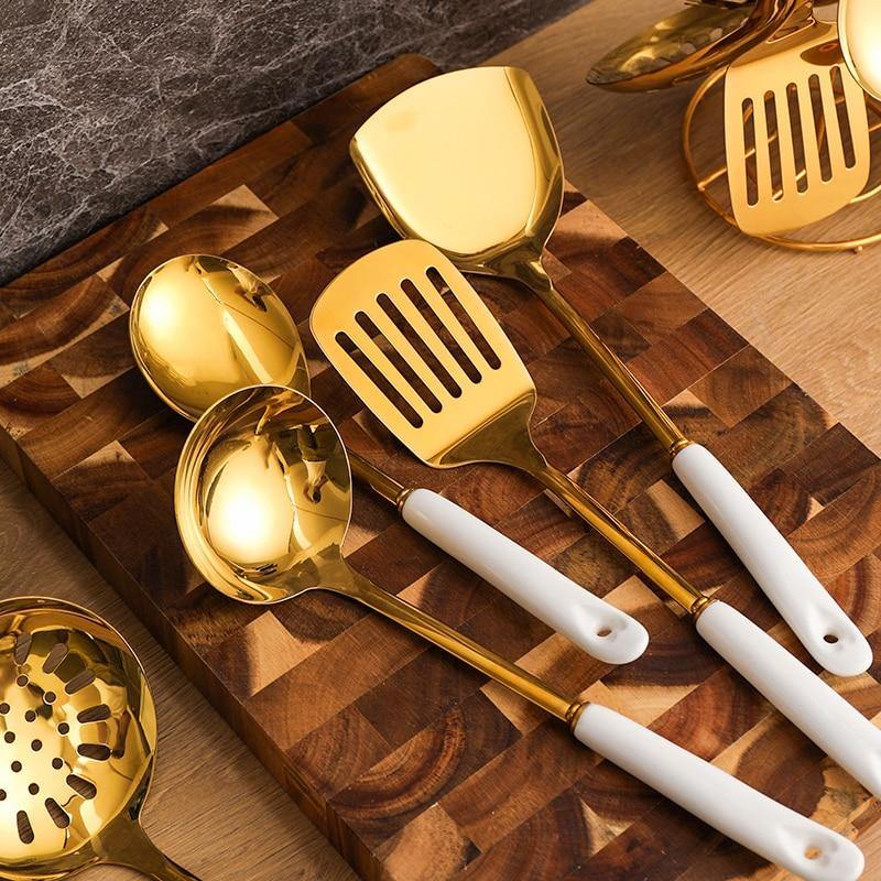 Maliben | Golden Kitchen Utensils with Stand