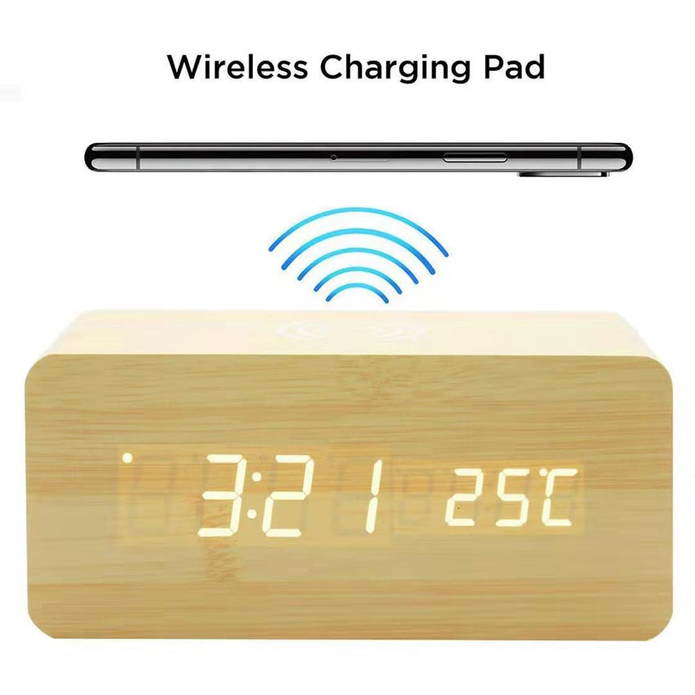Maliben | Modern Wood Wireless Charging Clock