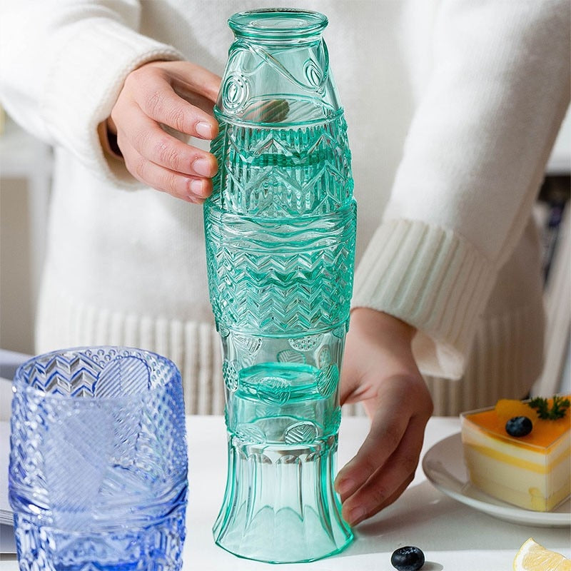Maliben | Colored Glass Cup Set in Koi Fish Shape - Sale