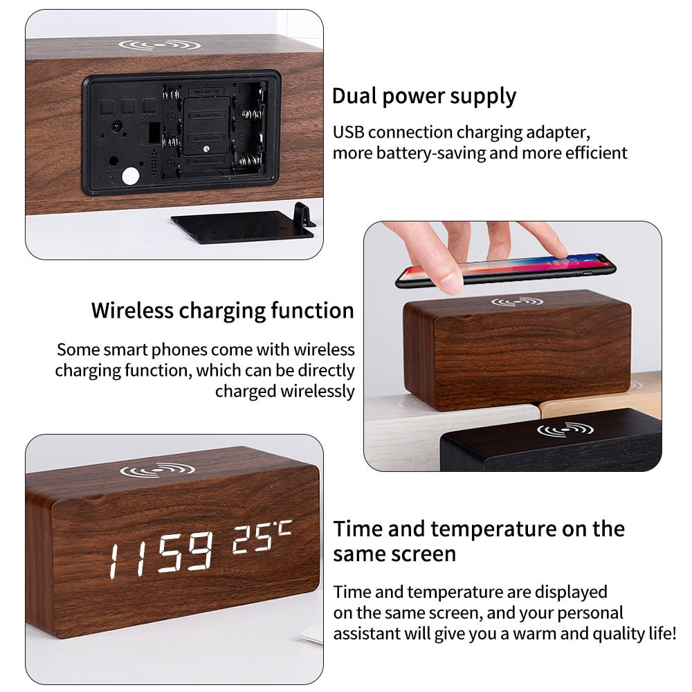 Maliben | Modern Wood Wireless Charging Clock
