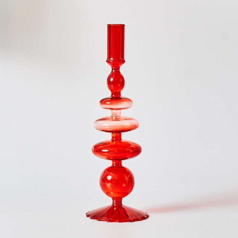 Maliben | Cherry Red Glass Stick Candle Holder & Vases