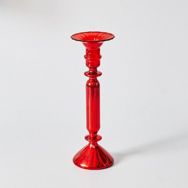 Maliben | Cherry Red Glass Stick Candle Holder & Vases