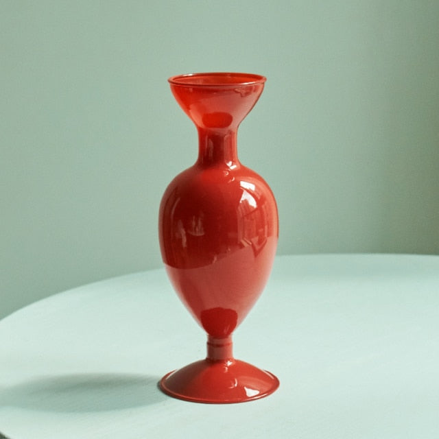 Maliben | Cherry Red Glass Stick Candle Holder & Vases