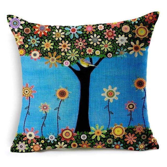 Maliben | Floral Animal Tree Of Life Bird Back Home Decorative Throw Pillow Cover