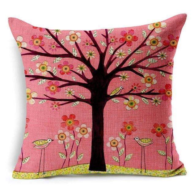 Maliben | Floral Animal Tree Of Life Bird Back Home Decorative Throw Pillow Cover
