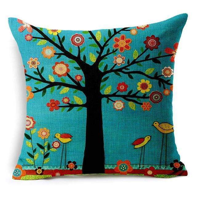 Maliben | Floral Animal Tree Of Life Bird Back Home Decorative Throw Pillow Cover