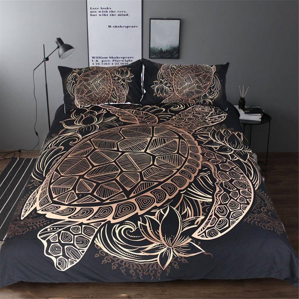 Maliben | Luxury Turtles Golden Tortoise Comfortable Duvet Cover Bedding Set