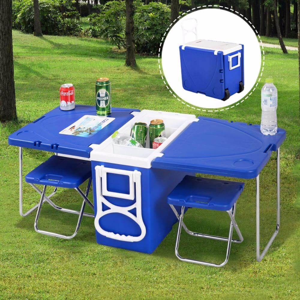 Maliben | Multi Function Foldable Rolling Cooler Box Picnic Camping Outdoor Furniture Set