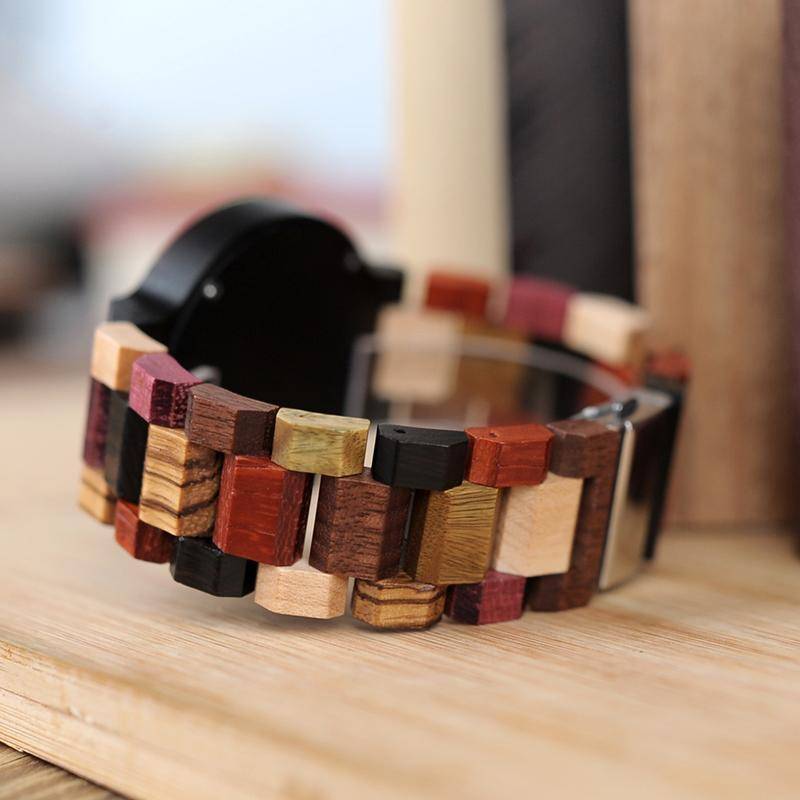 Maliben | Mens Wooden Watch With Week Date Display In Wood Gift Box