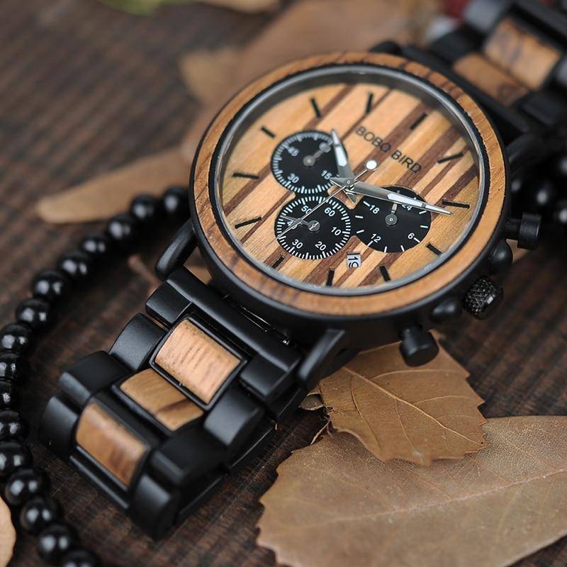 Maliben | Wooden Men's Watch Military Chronograph
