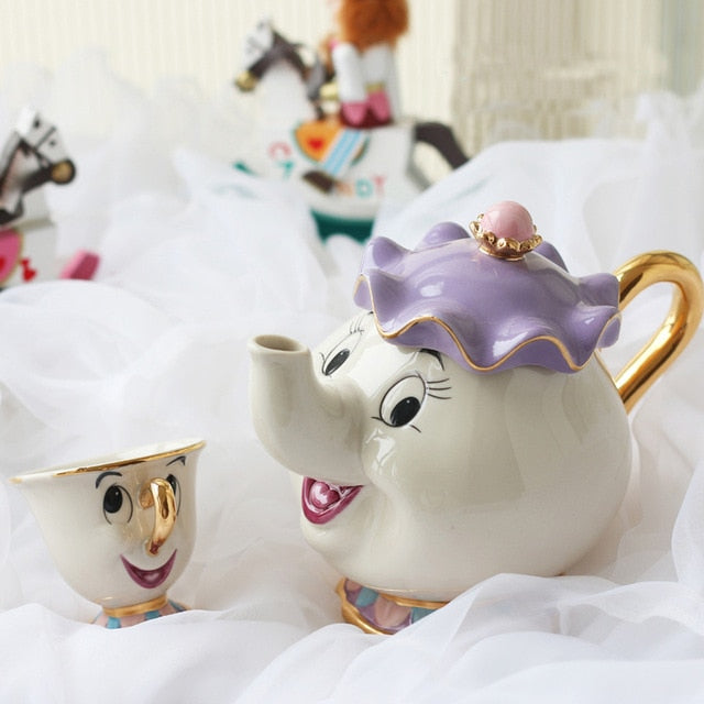 Maliben | Limited Cartoon Beauty and the Beast Bone China Cup Tea Set Mrs. Potts and Chips Teapot Coffee Cups Set